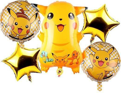 DD Enterprises Printed Funky Cartoon Poke Theme Kids Birthday Party Decoration Foil Balloon Set Balloon(Yellow, Pack of 5)