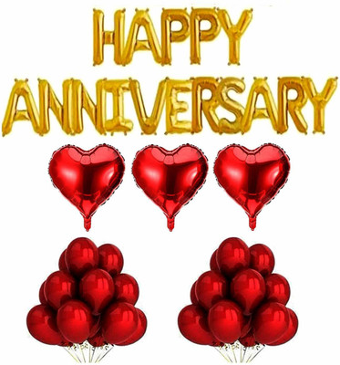 Tejal Trader Solid SOIHAG+3RHert+30Red+R Letter Balloon(Red, Gold, Pack of 49)