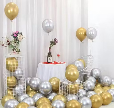 PBBS Solid Golden Silver Balloons For birthday christmas new year decorations Balloon(Gold, Silver, Pack of 50)