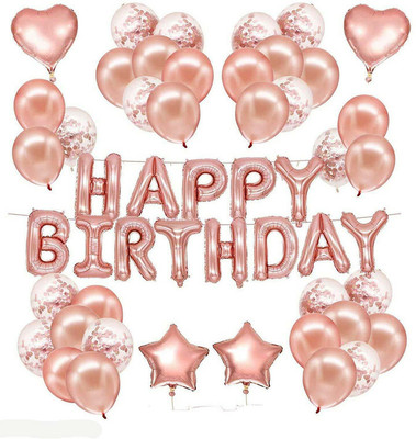 Trendz decor Rose Gold Birthday Decorations Items Combo - 37Pcs Set(Set of 37)