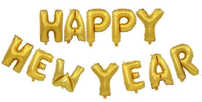 Tejal Trader Solid HappyNewYear Balloon(Gold, Pack of 1)