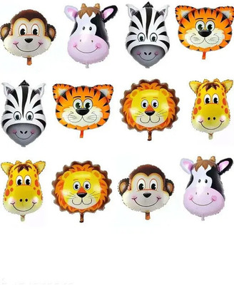 Tejal Trader Solid Jungle Theme Party Decoration Foil Balloons -Animal Balloon For Birthday Balloon(Multicolor, Pack of 12)