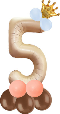 Party Bird Solid Birthday/Anniversary Decoration Pastel Balloons,Crown,5 Number Foil Balloons Set Letter Balloon(Beige, Pack of 14)