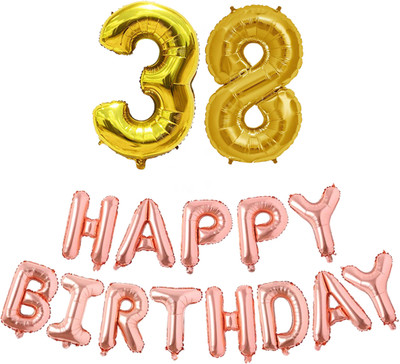 kinegic Solid 38th Birthday Decorations Combo – Happy Birthday and 38 Number Foil Balloon Set Letter Balloon(Beige, Pack of 15)