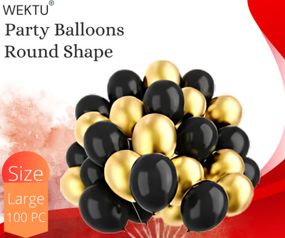 WEKTU Solid BlackAndGold001 Balloon(Black, Gold, Pack of 100)