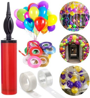 RJV Global Solid Balloon Decorating Garland -1Tape Strip,1Glue dot,1Balloon Pump, 4 Ribbon Balloon Bouquet(Multicolor, Pack of 7)