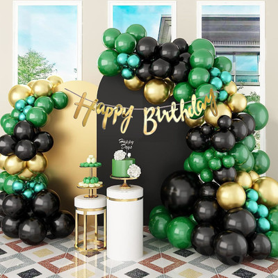 R G ACCESSORIES Solid Golden Green Black Blue Balloon, Happy Birthday Banner Decoration Kit Pack Of 41 Balloon(Black, Gold, Green, Blue, Pack of 41)