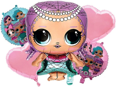 flipmate Solid Party Decoration Foil Balloon Set of 5 pcs Birthday Baby Shower (LOL Doll) Airwalker(Multicolor, Pack of 5)