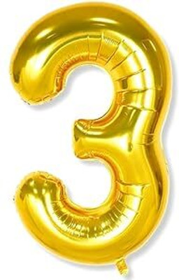 SHRIKHATUSHYAM Solid 16 INCH Birthday Balloon Number 3 Foil Helium Balloon For Birthday, Anniversary Balloon(Gold, Pack of 1)