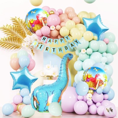 PopTheParty Printed Blue dinosaur jungle theme birthday party decoration Balloon(Multicolor, Pack of 58)