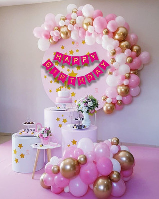 PARTY MIDLINKERZ Birthday Decoration Kit 54 pc – Pink White Pastel Balloons Combo(Set of 54)