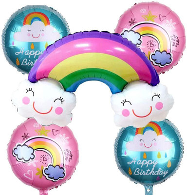 Choice Corner Printed Happy Birthday Rainbow Kids Birthday Theme Party Decoration Foil Balloons Balloon(Multicolor, Pack of 5)