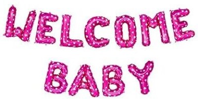 Abhinandan Decors Printed Welcome Baby Pink Foil letters Balloon Bouquet(Pink, Pack of 11)