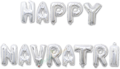 Almoda Creations Solid Happy Navratri Banner Foil Devi Mata Decoration Balloon(Silver, Pack of 13)