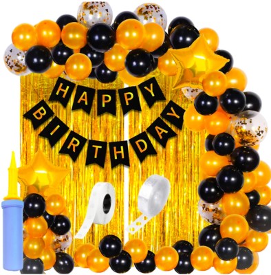 SRS Solid Black Golden Happy Birthday combo kit Balloon(Black, Silver, Pack of 61)