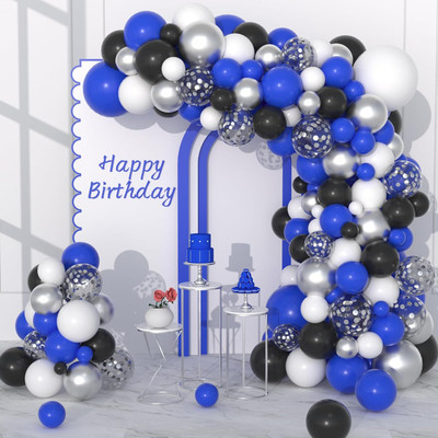 R G ACCESSORIES Solid Blue Black White Silver Balloons Garland Decoration Kit With Arch Pack Of 50 Balloon(Blue, Black, White, Silver, Pack of 50)