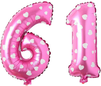 Angolalark Solid Pink Foil Number 61 Letter Balloon(Pink, Pack of 1)