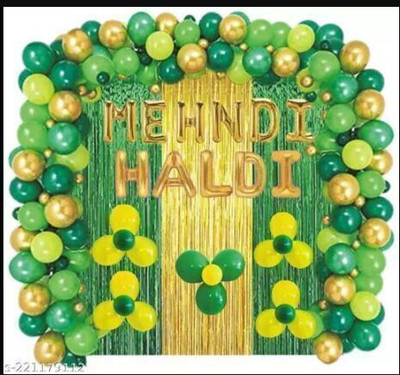 SKYWINS Solid Haldi Mehndi Ceremony Combo Decoration Kit, Balloon(Green, Yellow, Gold, Pack of 91)
