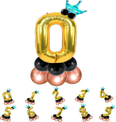 Fun Town Solid Birthday/Anniversary Decoration Pastel Balloons,Crown,0 Number Foil Balloons Set Balloon(Gold, Pack of 14)