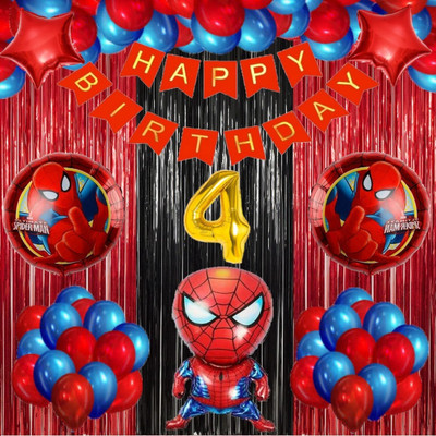 groovy dudz Spiderman Theme Birthday Decoration Items or Kit 4th Birthday(Set of 52)