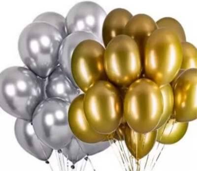 Local Charm Solid Metallic Balloons For Birthday Decoration, Baby Shower, Anniversary Party Balloon(Silver, Gold, Pack of 25)