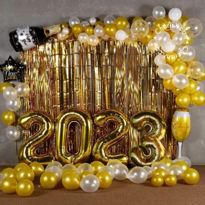 FrillX Solid White and Gold New Year Decoration Items 2023 - Pack of 45 Pcs Balloon(Multicolor, Pack of 45)