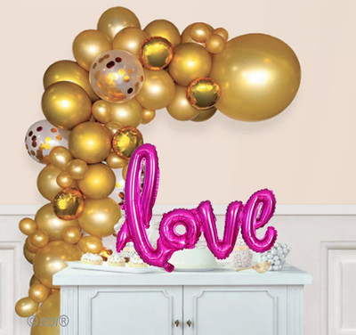 Tejal Trader Solid SOILovPnk+3ConG+5Chrom+20Gold Balloon(Multicolor, Pack of 30)