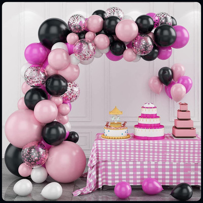 R G ACCESSORIES Solid Minnie Mouse theme balloon garland kit 85pcs for birthday, bridal shower-A Balloon(Pink, White, Black, Pack of 85)
