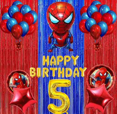 lala balloon Adorable 5th Birthday Spiderman Theme Birthday Decoration Combo Kit for Kids(Set of 63)