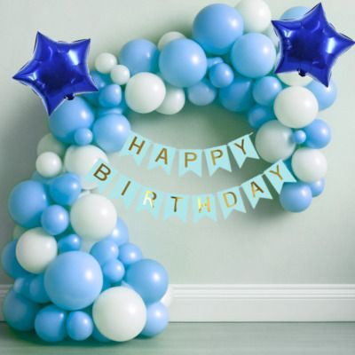GIFTELLA Solid Pastel Blue and White Balloon with Blue Happy Birthday Banner & Star Foil Balloon(Blue, White, Pack of 55)