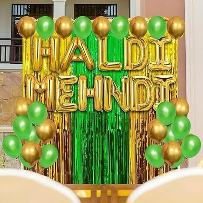 SKYWINS Solid Haldi and Mehndi Decoration Set Foil Balloon with Metallic Balloons (Pack of 30) Balloon(Yellow, Green, Pack of 30)