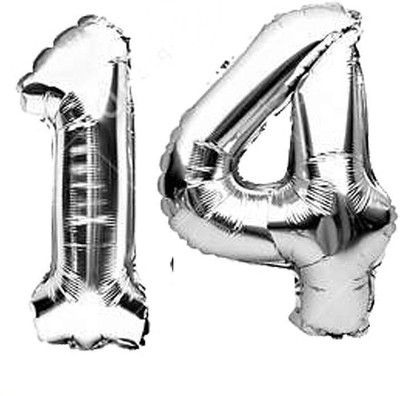 PARTY MIDLINKERZ Solid Birthday Numbers Solid Silver '14' Numerical Foil Balloon for Celebration Letter Balloon(Silver, Pack of 2)