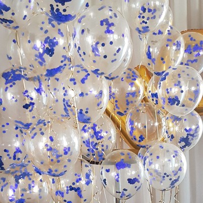 DEQUERA Solid Blue Glitter Transparent Confetti Balloons For Balloon Garland Balloon(Blue, Pack of 20)