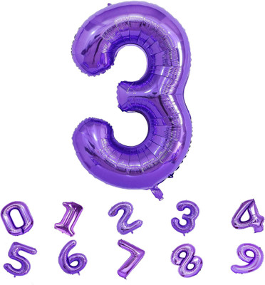 Fun Town Solid Number 3/Three Foil Balloon milestone 32 Inch 3rd Birthday Decoration Balloon(Purple, Pack of 1)