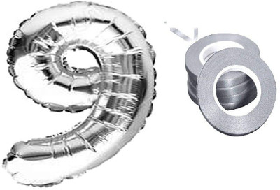 PARTY MIDLINKERZ Solid Birthday Numbers Solid Silver '9' Numerical Foil Balloon for Celebration Letter Balloon(Silver, Pack of 1)