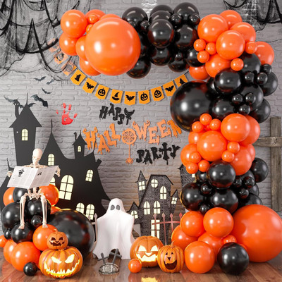 R G ACCESSORIES Solid Black Orange Balloons Garland Decoration Kit With Arch Pack Of 50 Balloon(Black, Orange, Pack of 50)