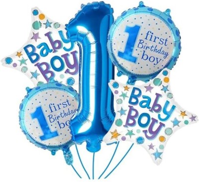 Abhinandan Decors Solid baby boy 1st Blue Balloon Bouquet(Blue, Pack of 5)