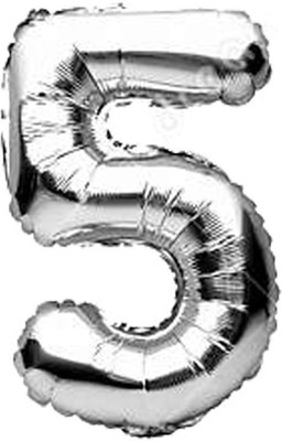 PARTY MIDLINKERZ Solid Birthday Numbers Solid Silver '5' Numerical Foil Balloon for Celebration Letter Balloon(Silver, Pack of 2)