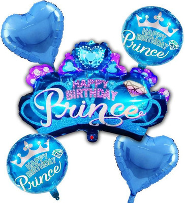 Choice Corner Printed Happy Birthday Prince Crown Shape Birthday Theme Party Decoration Foil Balloons Balloon(Blue, Pack of 5)
