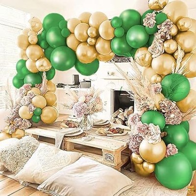 Toyporium Solid Green & Gold Metallic Finish Shiny Balloons With Pump (Pack of 50) Balloon(Green, Gold, Pack of 50)