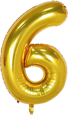 Party Parindey Solid 6/Six Number Foil-Modern kids/Adults Party item Birthday Anniversary Letter Balloon(Gold, Pack of 1)