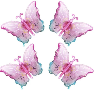 FLIPZONE Printed 3D Printed Butterfly Foil Balloon Mylar Party Balloon for Wedding Birthday Party Balloon(Pink, Pack of 4)