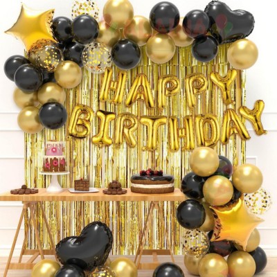 Perfect Party Solid Happy Birthday Decoration 61 Pcs Birthday Decoration for Boys Girls Kids Husband Balloon(Black, Gold, Pack of 61)