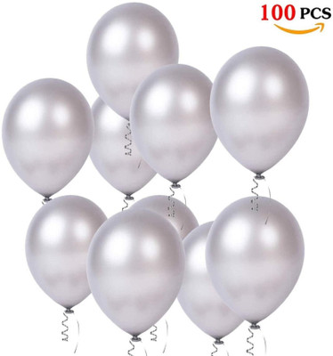 SKYWINS Solid 100pcs Balloons, 12inch Balloons for Birthday/baby shower Balloon(Silver, Pack of 100)