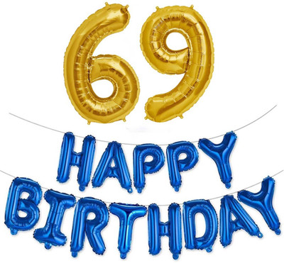 kinegic Solid 69th Birthday Decorations Combo – Happy Birthday and 69 Number Foil Balloon Set Letter Balloon(Blue, Pack of 15)