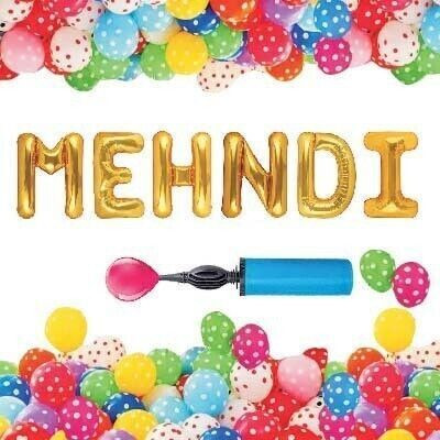 SKYWINS Solid 1 Mehndi Golden Foil Banner with 30 Multicolor Balloon 1 Pump / mehndi rasam Balloon(Multicolor, Pack of 37)