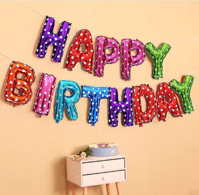 SOI Solid Happy Birthday Multi Polka Dot Letter Foil Balloon Birthday Party Supplies Letter Balloon(Multicolor, Pack of 13)