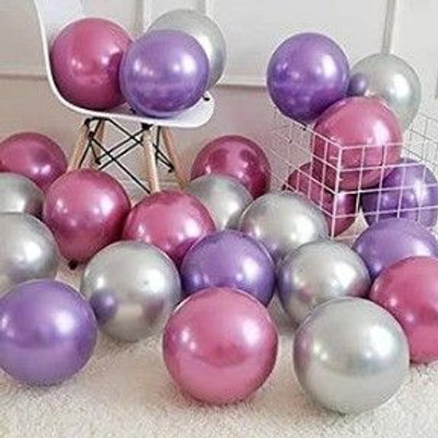 Bloomsevent Solid Party & Decoration Combo Set of Metallic Purple ,Silver ,Rosepink balloons Balloon(Purple, Silver, Pink, Pack of 50)