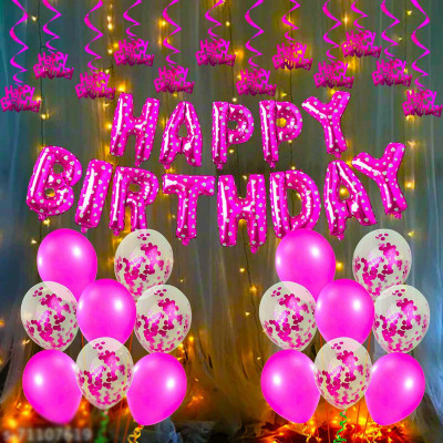 Trendz decor Solid Pink Happy Birthday Decoration Letters Foil Latex Balloons -26 Pic Balloon(Multicolor, Pack of 26)