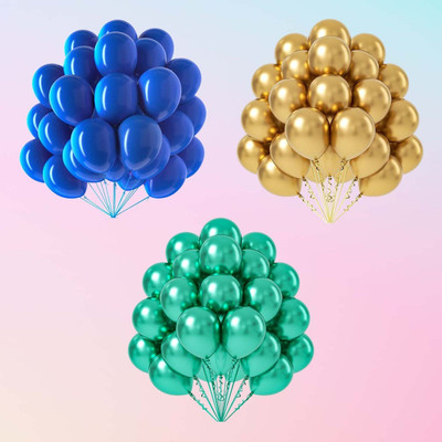 kinegic Solid 75pcs Blue, Metallic Gold and Metallic Green Balloons Combo Balloon(Multicolor, Pack of 75)